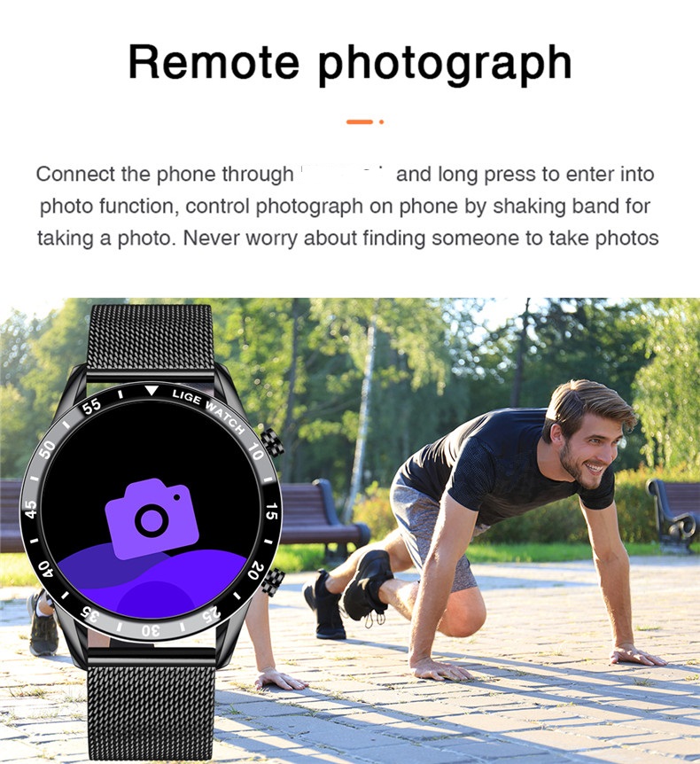 LIGE – montre de fréquence cardiaque pour hommes, bracelet en maille, entièrement tactile, étanche, sport, Fitness, de luxe, pour IOS et Android, 0189