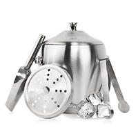 Seau à glace isolé en acier inoxydable 2L avec couvercle, pinces, cuillère et passoire Seau à champagne Accessoires de bar à vin pour fêtes