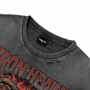 T-shirts pour hommes de haute qualité, vintage, coupe carrée et courte, effet délavé soleil, avec impression graphique Iron Heart, respirants, en coton, impression DTG, effet vieilli - Product Image 3