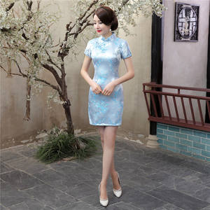 SAMWESTART mujer Sexy Qipao Mini Split Cheongsam Vintage cuello mandarín corto Qipao vestido chino tradicional <span class=keywords><strong>Vestidos</strong></span> - Product Image 3