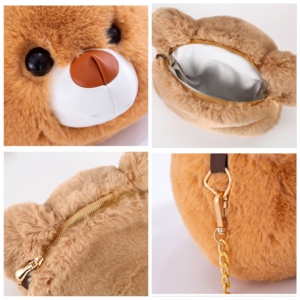 Nouveau <span class=keywords><strong>Sac</strong></span> Tendance en Fausse Fourrure Dessin Animé, Tête de Lapin Ours en Peluche, Longue Chaîne, Bandoulière, Pochette Messenger, pour Femme, Fille et Enfant - Product Image 3