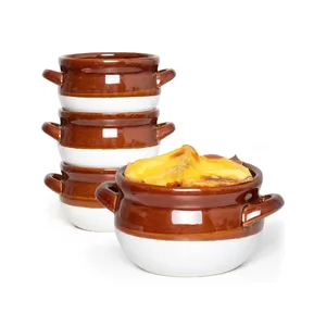 16 Oz French Onion Soup Bowls with Handles Ceramic Soup Serving Bowl Crocks