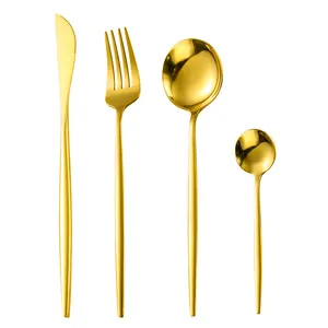 Wholesale Golden Wedding Restaurant Silverware Portuguese Spoon Fork Flatware Stainless Steel Gold Cutlery Set