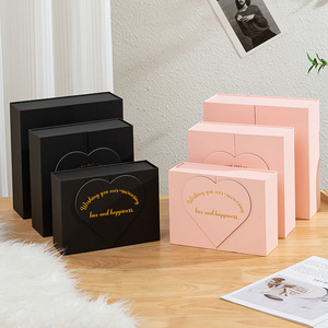 Boîte cadeau rigide haut de gamme avec couvercle cœur à double ouverture latérale, dorure à chaud miroir <span class=keywords><strong>or</strong></span>, OEM, pour petite boîte cadeau de douche nuptiale - Product Image 3