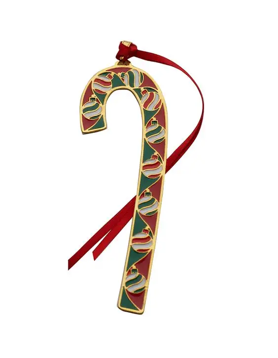 Metal Christmas Tree Decoração Candy Cane Shape Pendurado Ornamento Com Hanging Rope Ribbon Banhado a ouro para lembrança