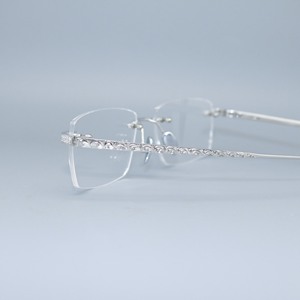 Monture de lunettes sans monture en argent sterling 925 de luxe, branches gravées à la main avec incrustation de moissanite pour hommes et femmes - Product Image 2
