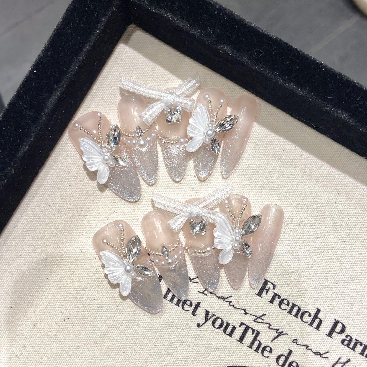 TSZS Summer Shell Butterfly Handmade Press on Nails Luxury Almond Coffin Cat Eye DIY Press on Nails Nail Wholesale