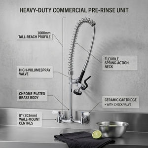 Commercial Kitchen Sink Faucet Pre Rinse Sprayer Pull Out <b>Spray</b> Brass Deck <b>Mounted</b> 2 Handle Industrial Farmhouse - Product Image 5