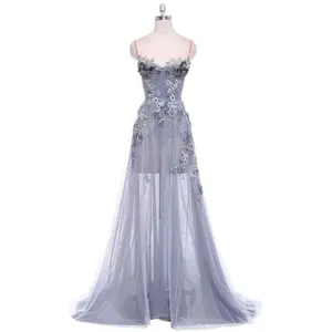 New Design Tulle Floral Appliques Sleeveless Gala Evening Dress Gowns For Women Evening Dresses Elegant