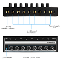 Amplificateur Audio Stéréo Ultra-Compact 8 Canaux pour Micro avec Adaptateur Secteur et Ampli Casque