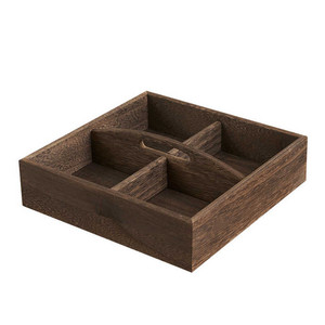 Solid Wood Divided Snack <b>Tray</b> 4 Compartments Square Shape For Fruit Nuts Candy Storage Home Living Room Use - Product Image 5