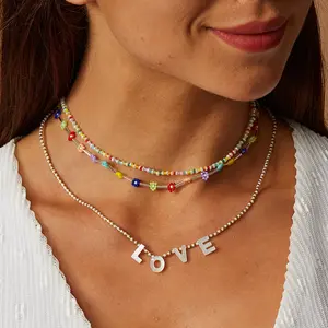 Colar de pérolas personalizado, colares para meninas de verão, pingentes de letras, de pérola, gargantilha, cores de doces e boho, miyuki, 2022