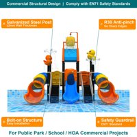 SageDelightRides Structure de jeu aquatique personnalisée ODM avec toboggan à eau et seau basculant pour enfants, en LLDPE et tubes en acier, pour centres aquatiques, vente en gros