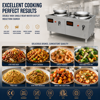 Cuisinière à induction double wok ETL commerciale 2*15KW, économie d'énergie, wok en verre microcristallin Schott, construction en acier inoxydable