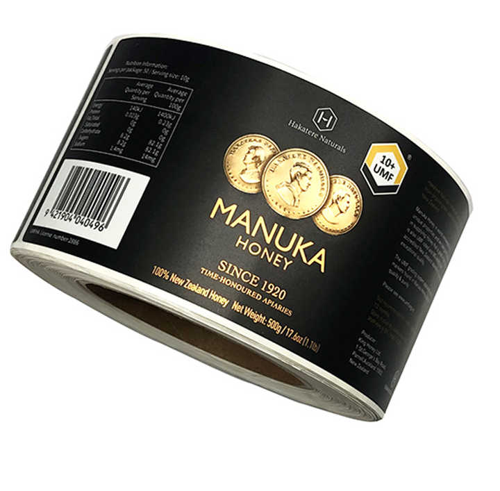 Custom Food Waterproof Adhesive Vinyl Sticker Roll Metallic Packaging Product Logo Printing ...