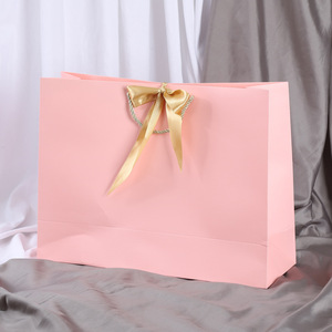 White Paper Gift <b>Bag</b> With Gold Ribbon Handle Luxury Style For Gift And <b>Craft</b> Use - Product Image 3