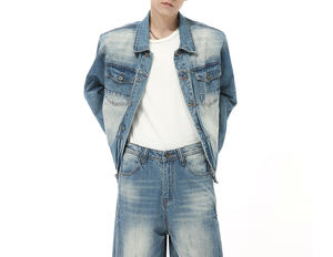 Costume en jean bleu délavé à l'acide à la mode de haute rue coupe ample personnalisée <span class=keywords><strong>2</strong></span> pièces veste et pantalon en jean ensembles en jean blanc homme conception à faible quantité minimale de commande - Product Image 2
