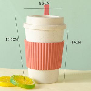 12 Oz rumah berkemah mudah digunakan kembali portabel sedotan gandum dengan tutup cangkir kopi dan Mug dengan lapisan ganda - Product Image 6