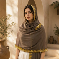 Hijab de luxe en polyester pour femmes, élégant, couleur unie, avec bordure en dentelle dorée décorative, pour mariage, soirée ou fête
