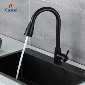 Newest Dual Mode Outlet Water Sus 304 Single Handle Pull Down Black Hot And Cold Water Sink Kitchen Tap