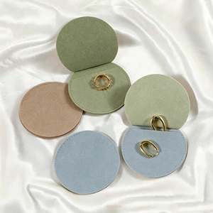 Eco-friendly Round <b>Mini</b> PU Leather Jewelry <b>Pouch</b>, Small Capacity Portable Snap Closure Anti Tarnish Ring Storage - Product Image 3