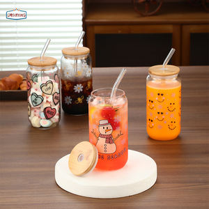 Taza de café de Navidad 16oz Vidrio transparente Caramelos de Papá Noel Taza de vidrio de Navidad Relleno de medias Vaso de Navidad <span class=keywords><strong>con</strong></span> pajita - Product Image 4