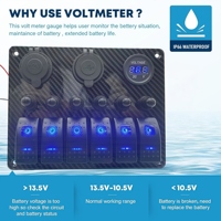 Panneau de commutation à bascule 6 interrupteurs 12V ON/OFF avec disjoncteur, voltmètre, double chargeur USB et prise allume-cigare pour camping-car, camion, bateau