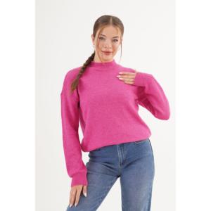 Suéter de Punto Fucsia de Cuello Alto al por Mayor, Estilo Coreano Informal y Moderno, Tejido a Mano con Logotipo Estampado en la Parte Delantera para la Temporada de Otoño - Product Image 3