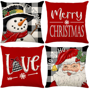Wholesale Christmas 4Pcs Throw Pillow Covers Polyester Linen Texture Snowman Buffalo Plaid Printed Square Decor Cushion Covers - Product Image 6
