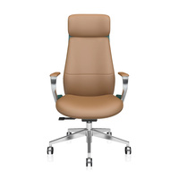 Chaise de bureau de direction en cuir PU bicolore avec accoudoirs en aluminium et verrouillage d'inclinaison, chaise de direction à dossier haut