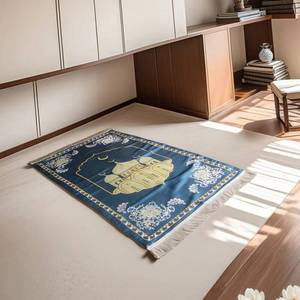 Alfombra de oración bordada de tela de seda sintética de alta calidad con base de goma antideslizante, lavable, de pelo corto, 80x120cm, para el hogar y - Product Image 1