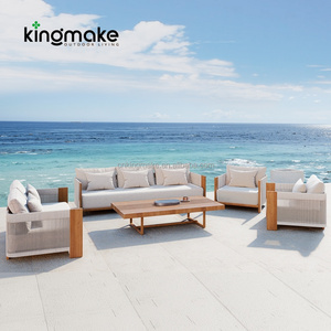 Furnitur luar ruangan Modern grosir taman 5 potong Sofa jati kelas atas dengan tali anyaman Sofa teras Set - Product Image 2