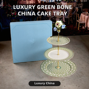 European Luxury Green Bone China <b>Under</b>-glazed Round 3-<b>layer</b> Ceramic Dinnerware Set with Cup Kit for Wedding Home Office - Product Image 2