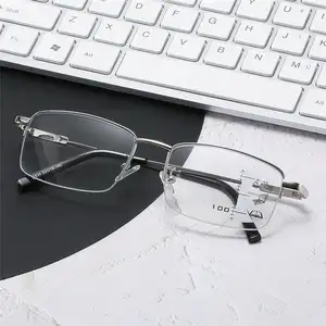 Montura de memoria de Metal con enfoque de anillo para hombre y mujer, gafas de lectura con Zoom inteligente con luz azul, enfoque múltiple, uso lejano y casi Dual, 360