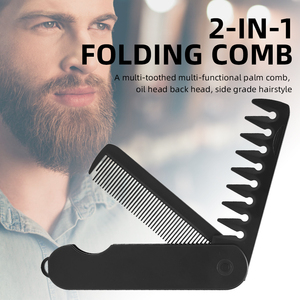 Peigne à cheveux pliable de voyage noir compact 2 en 1, mini brosse à cheveux pliable - Product Image 2