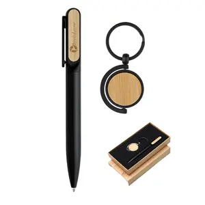 Pen Gift Set Promotional Eco Office Set Bamboo Business Gift With Pen And Key Ring