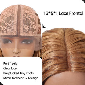 Peluca <span class=keywords><strong>de</strong></span> encaje frontal <span class=keywords><strong>con</strong></span> foto real HD, suave, resistente al calor, fibra futura, corto, ondulado, amarillo, naranja, forma <span class=keywords><strong>de</strong></span> T, <span class=keywords><strong>diadema</strong></span> <span class=keywords><strong>de</strong></span> encaje, estilo gorro cerrado - Product Image 4