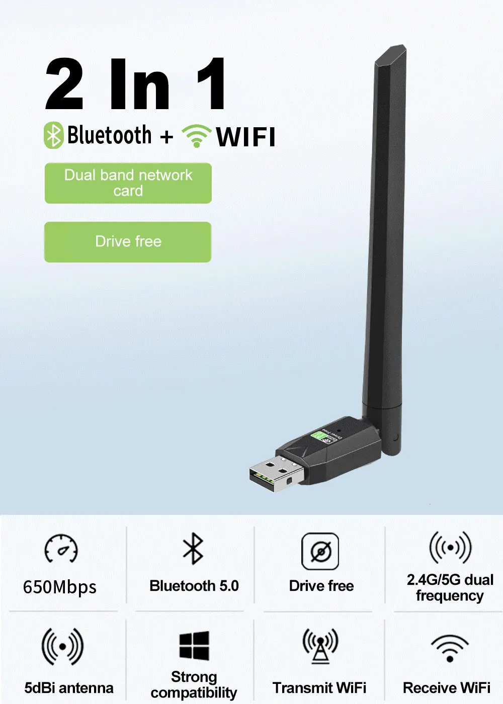 Dual Band USB WiFi Adapter 2.4/5Ghz Wireless AC600 Mbps Mini WiFi Dongle PC Network Card Wireless Network Card Support Laptop/Desktop/PC MAC Book Windows Notebook In | Whizz Wi-Fi Dongles - Foto 5