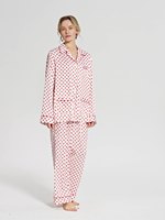 Ensemble pyjama pour femme à pois, manches longues et pantalon, avec passepoil contrastant, mignon, pour l'automne et le printemps, deux pièces