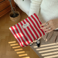 Sac de maquillage à rayures verticales en toile avec logo personnalisé, petite trousse de toilette pour femmes, pochette de rangement pour maquillage, sac cosmétique rayé pour voyage