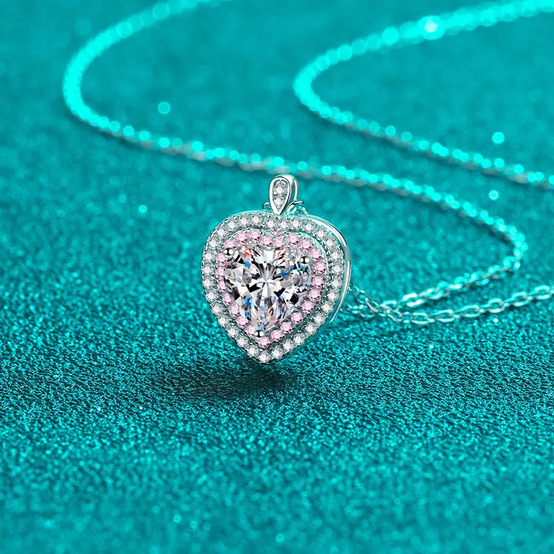 Ismarlama mücevherat S925 gümüş kolye nişan altın kaplama 1CT kalp kadınlar için kesim moissanit kolye düğün hediyeleri