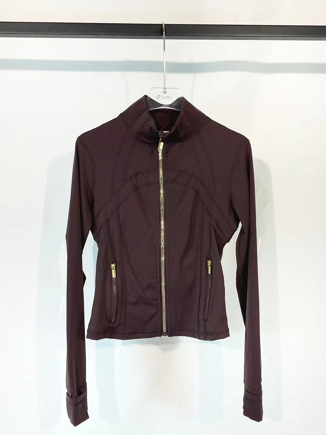 Coffee gold zippered short jacket