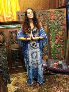 Batik stampa Kimono in cotone tessuto marocchino caftano copricostre abito da spiaggia - Product Image 2