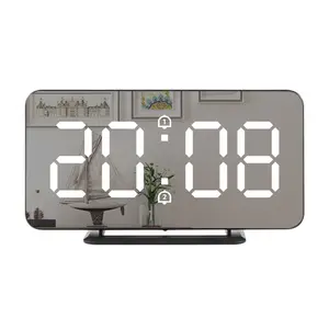 LED Mirror Digital Alarm Clock Electronic Temperature Wall Table Snooze Clock USB Watch Nightlight Home Office Smart Alarm Clock