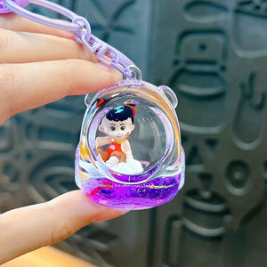 NE ZHA Liquid Floating Keychain-Porte-clés acrylique de personnage de dessin animé mignon avec liquide en mouvement et paillettes pour cadeau de pendentif de sac à dos - Product Image 2