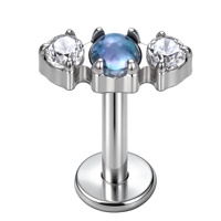 -TT- Titane ASTM F136 Or 16G à filetage interne, triple perles, zircon CZ, labret, hélix, conque, cartilage, tragus, dos plat