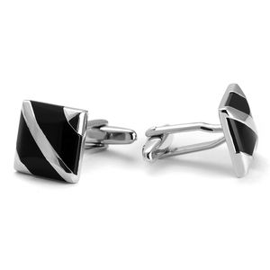 ジュエリーシルバーメタルメンズジュエリーカフリンクブラックストーンスプライシングカフリンクスメンズシャツ用の最新のスクエアカフリンクス - Product Image 4