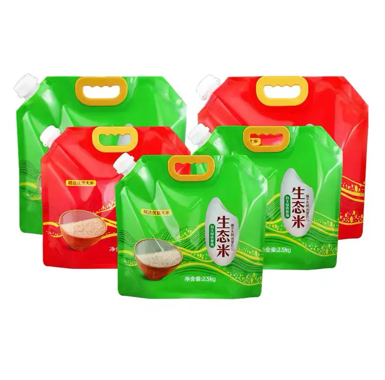 1kg 2kg 5kg Custom Printed Food Plastic Nylon PE Rice Spout Packaging Rice Bag With Plastic Handle Bag For Rice Packing