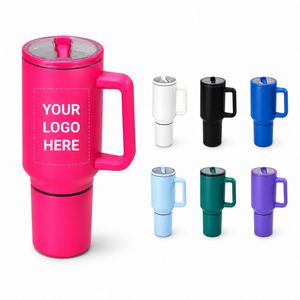 Custom Detachable 40 oz 2-IN-1 Reusable Coffee Travel Mug Leakproof Insulated Stainless Steel Tumbler <b>with</b> Handle and Flip <b>Straw</b> - Product Image 1