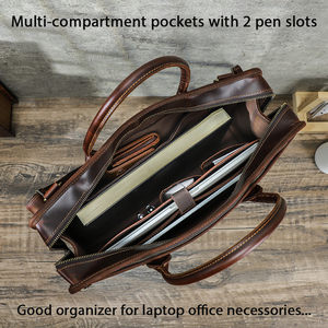 Maletín de Cuero Curtido al Aceite de <span class=keywords><strong>Grano</strong></span> Completo de Contact's, Bolso de Mano para Portátil de 14.2 Pulgadas para Hombre, Bolso de Oficina de Gran Capacidad con Múltiples Compartimentos - Product Image 4